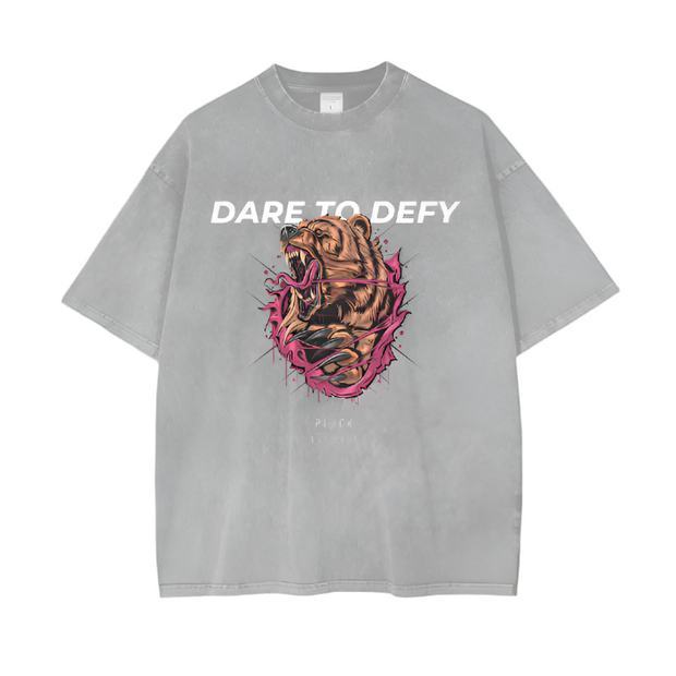 Acid Wash Oversize T-Shirt - Aggressive Bear